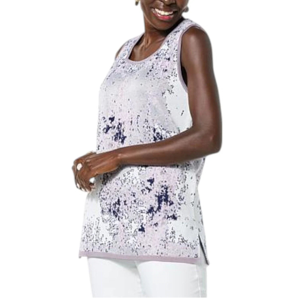 WynneCollection Women's Abstract Painted Jacquard Knit Tank Dusk Combo - Regular